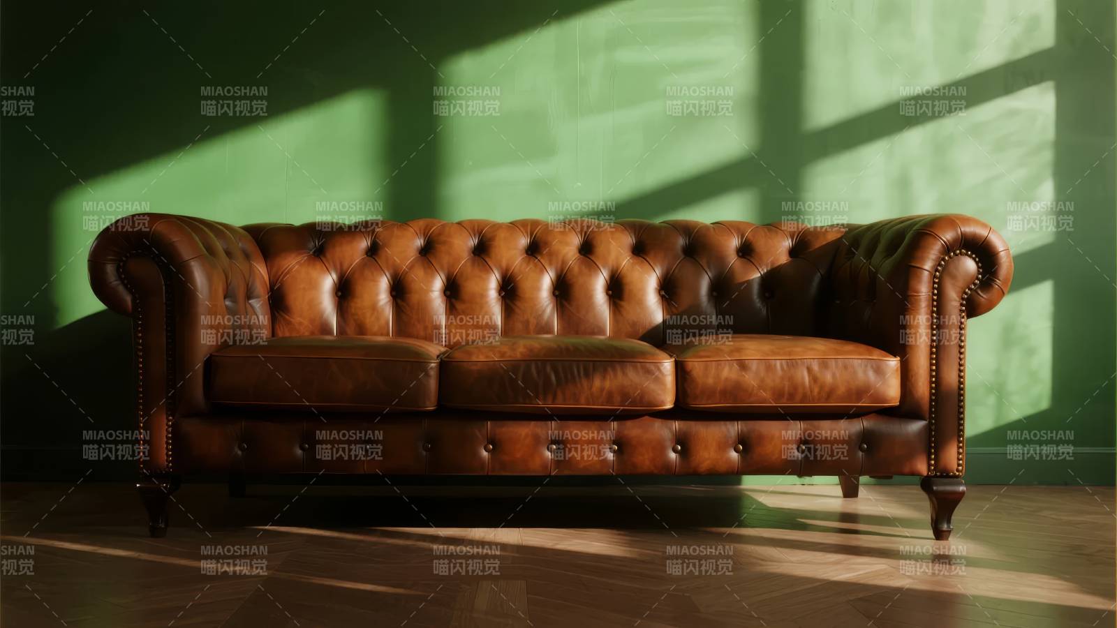 复古皮沙发静谧光影图片