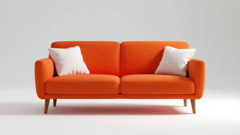 橙色沙发配白枕图片