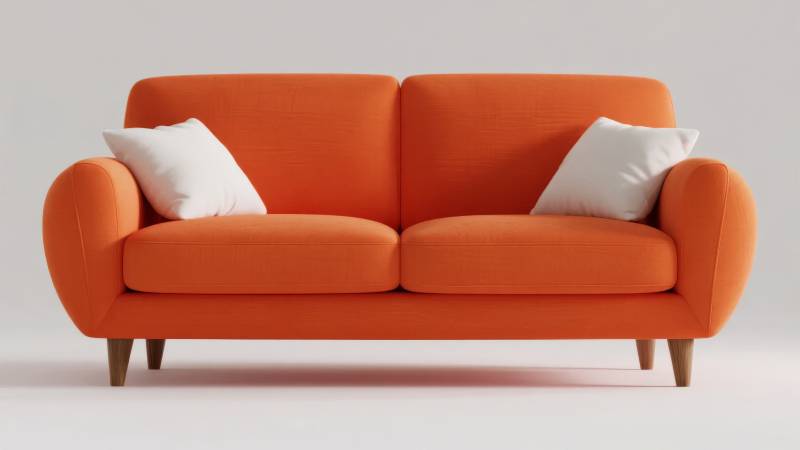 橙色沙发配白枕图片