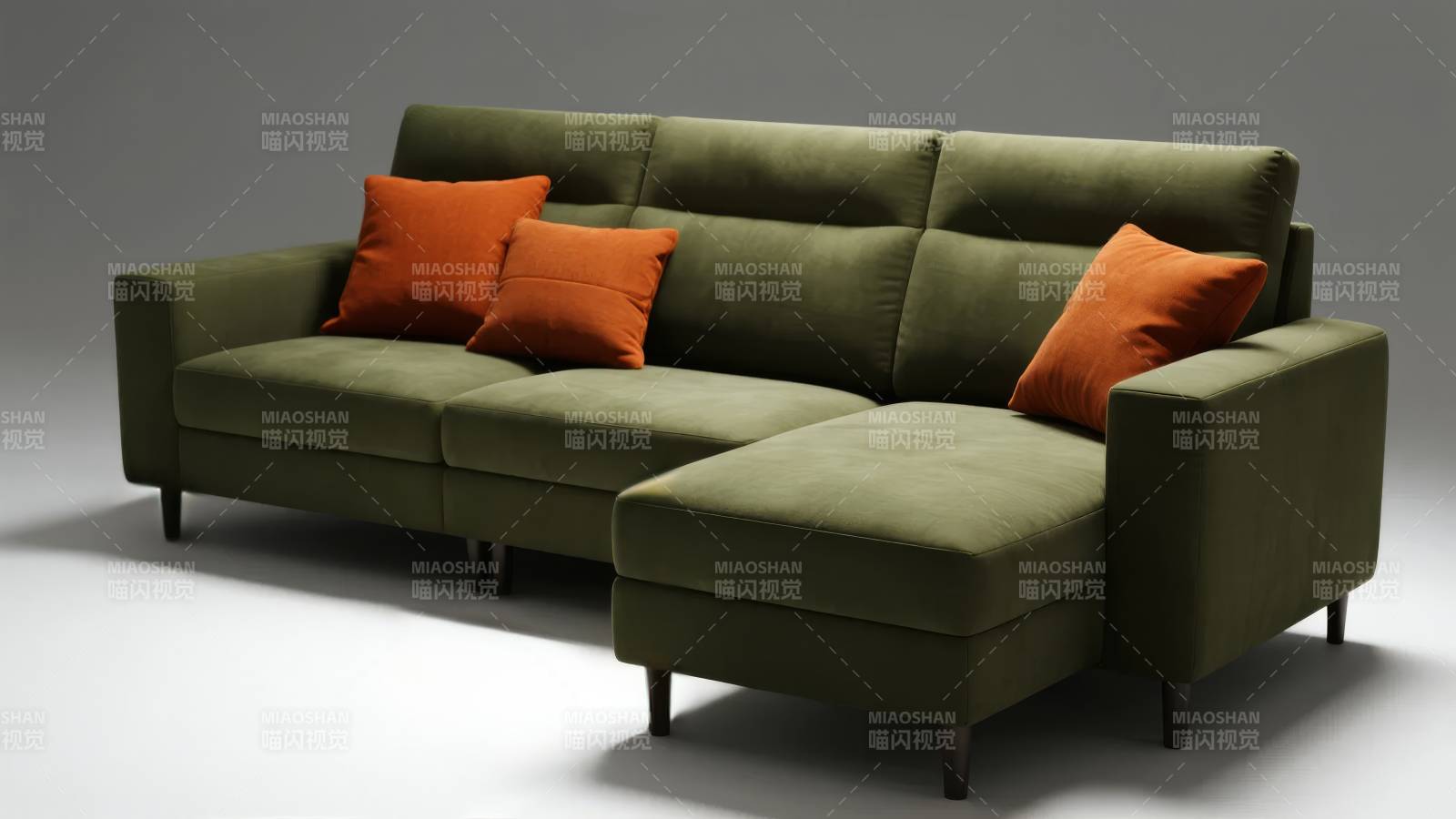 绿色沙发配橙色靠垫图片