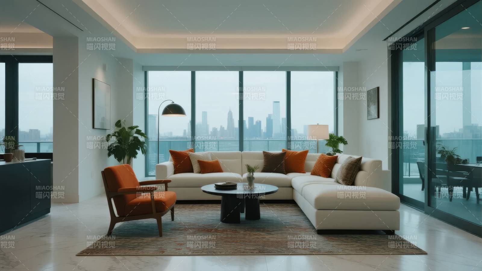 现代都市客厅美景图片