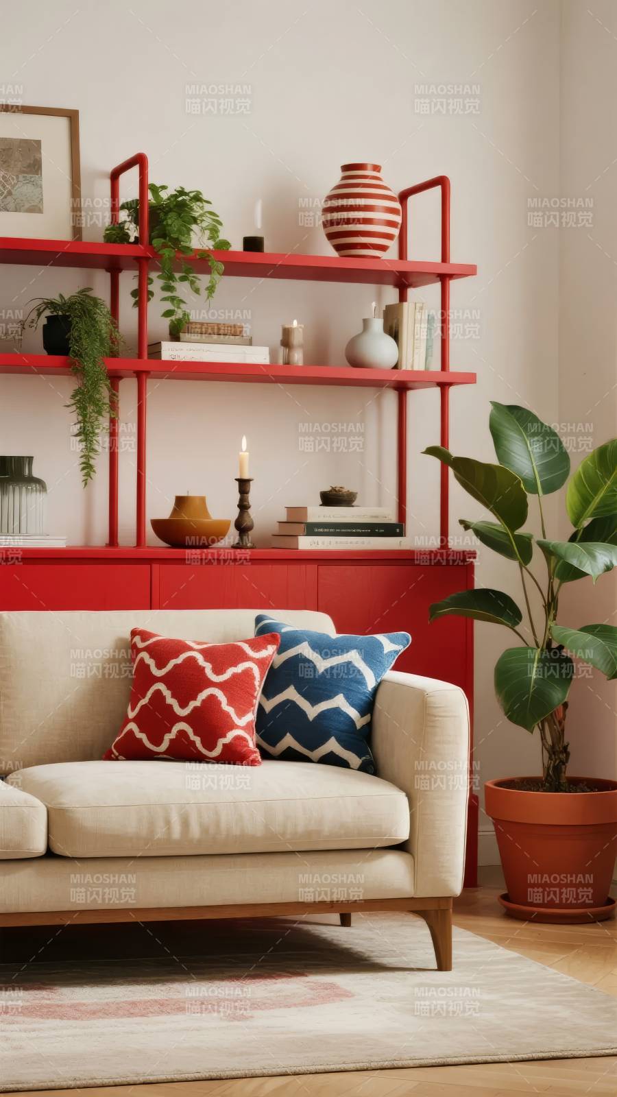 红白客厅装饰图片