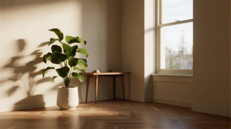 阳光下的绿植角落图片