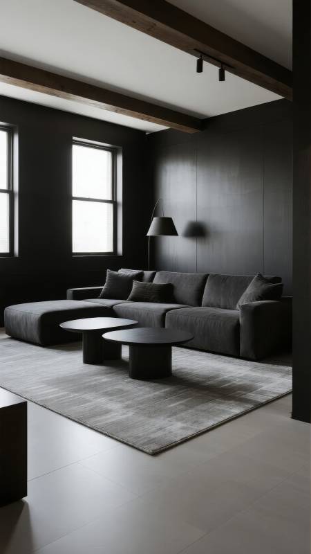 极简黑灰客厅设计图片