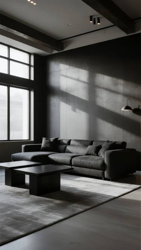 极简黑灰客厅图片