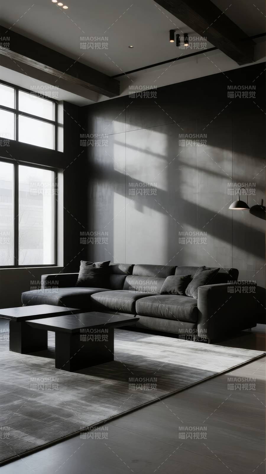 极简黑灰客厅图片