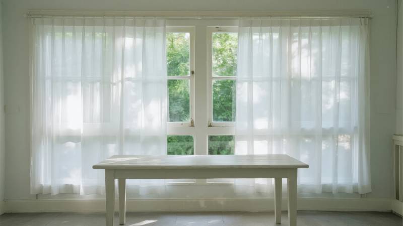 窗前白桌静谧景图片