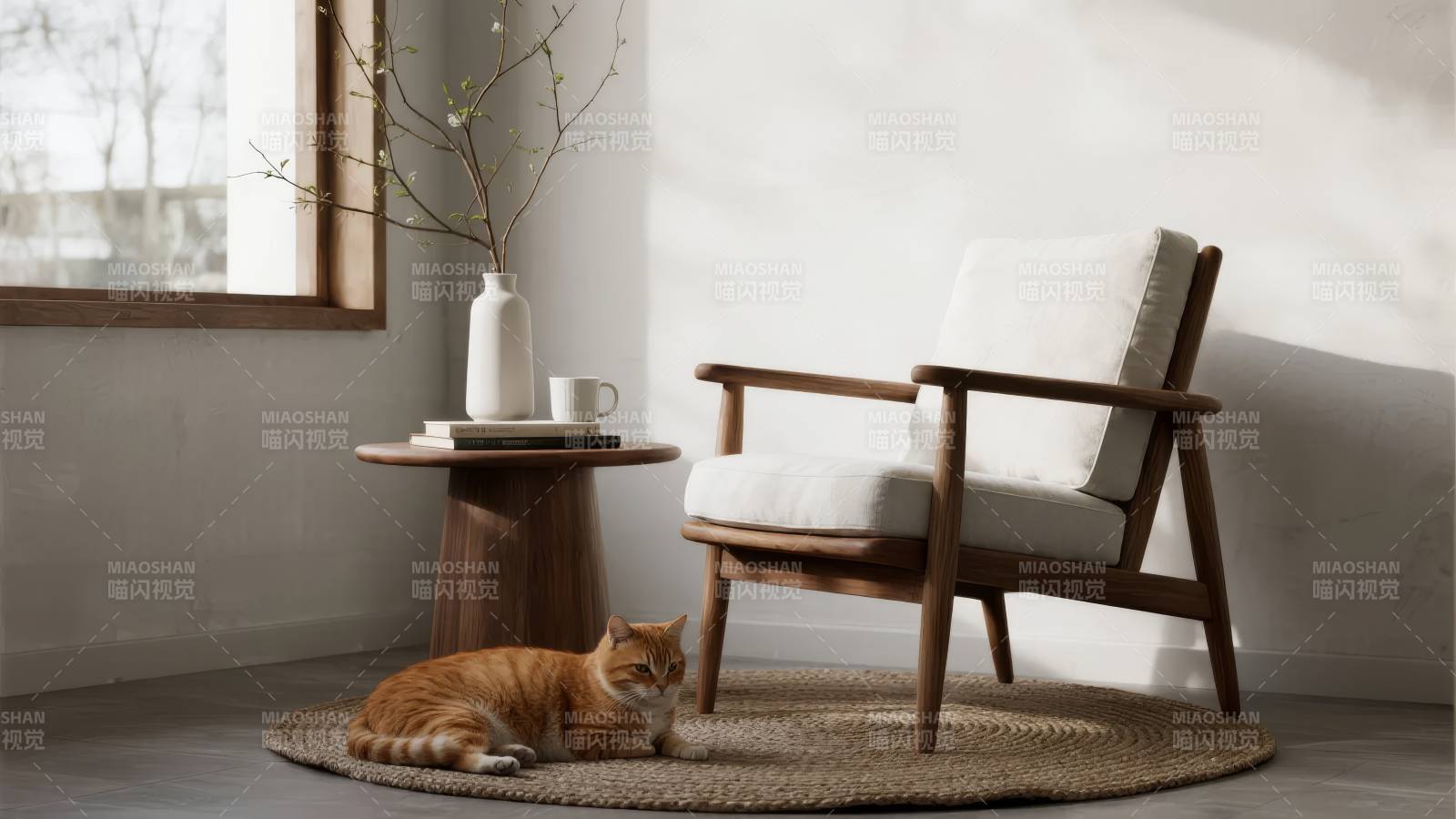 猫卧椅旁 静谧时光图片