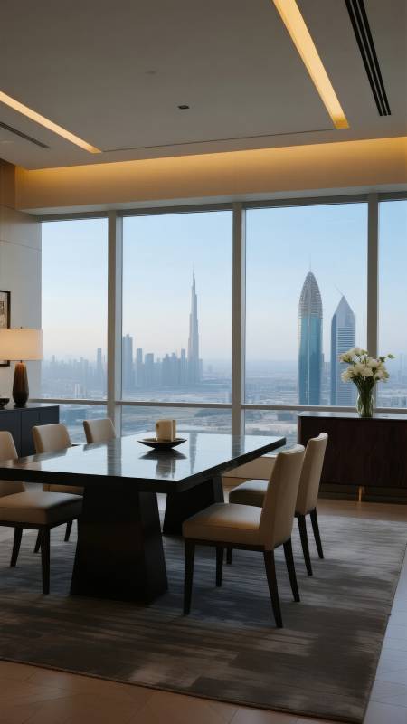 迪拜天际线餐桌景图片