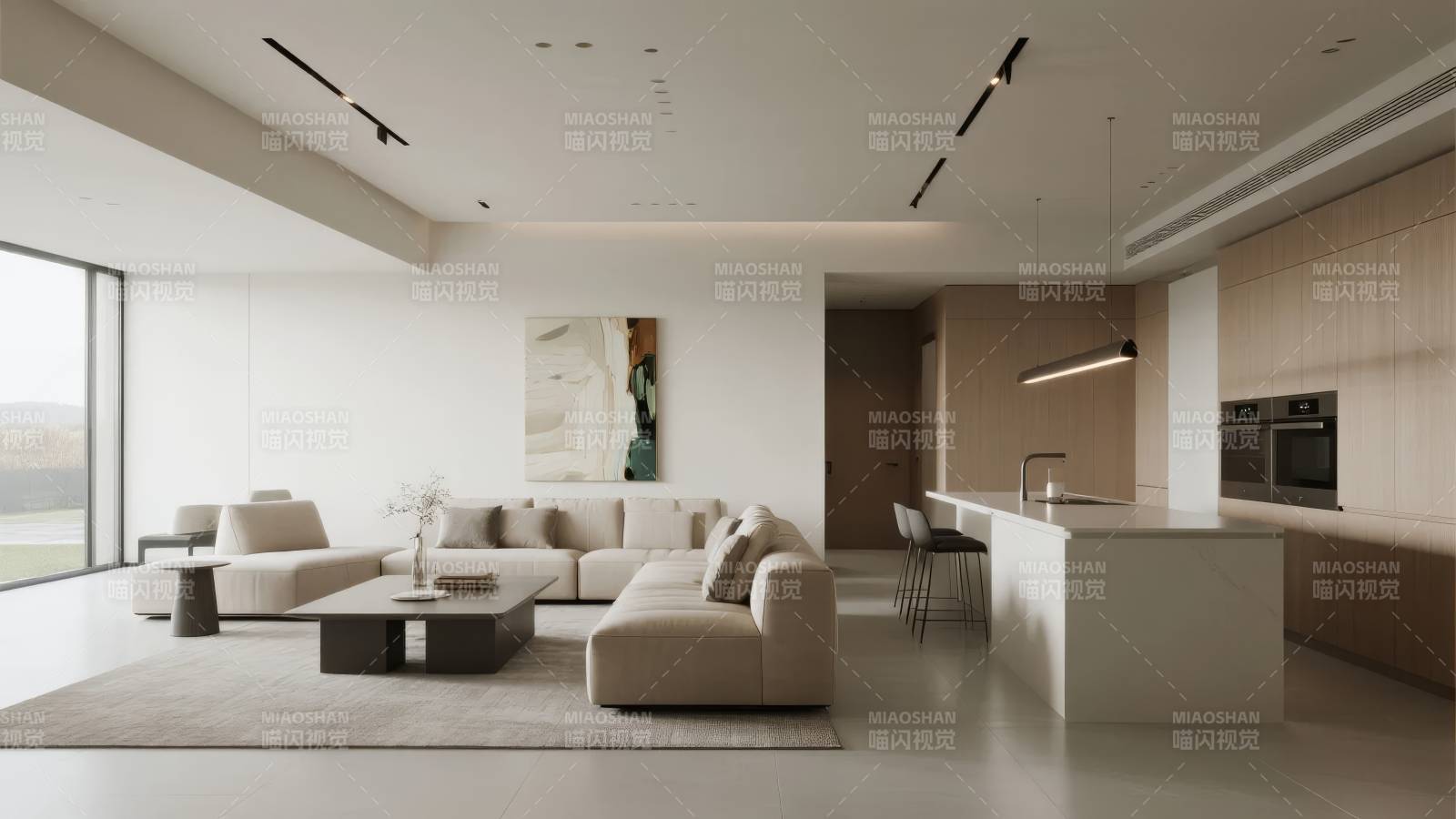 现代简约客厅厨房图片