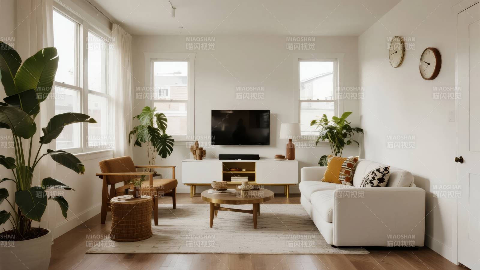 简约客厅绿植点缀图片