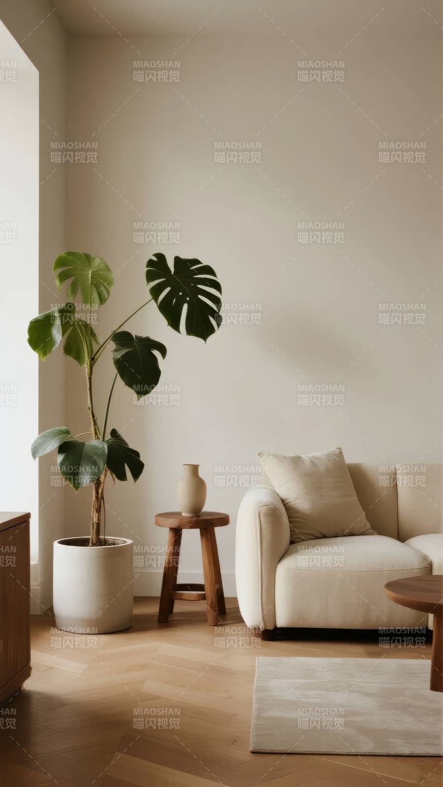 简约客厅绿植一角图片