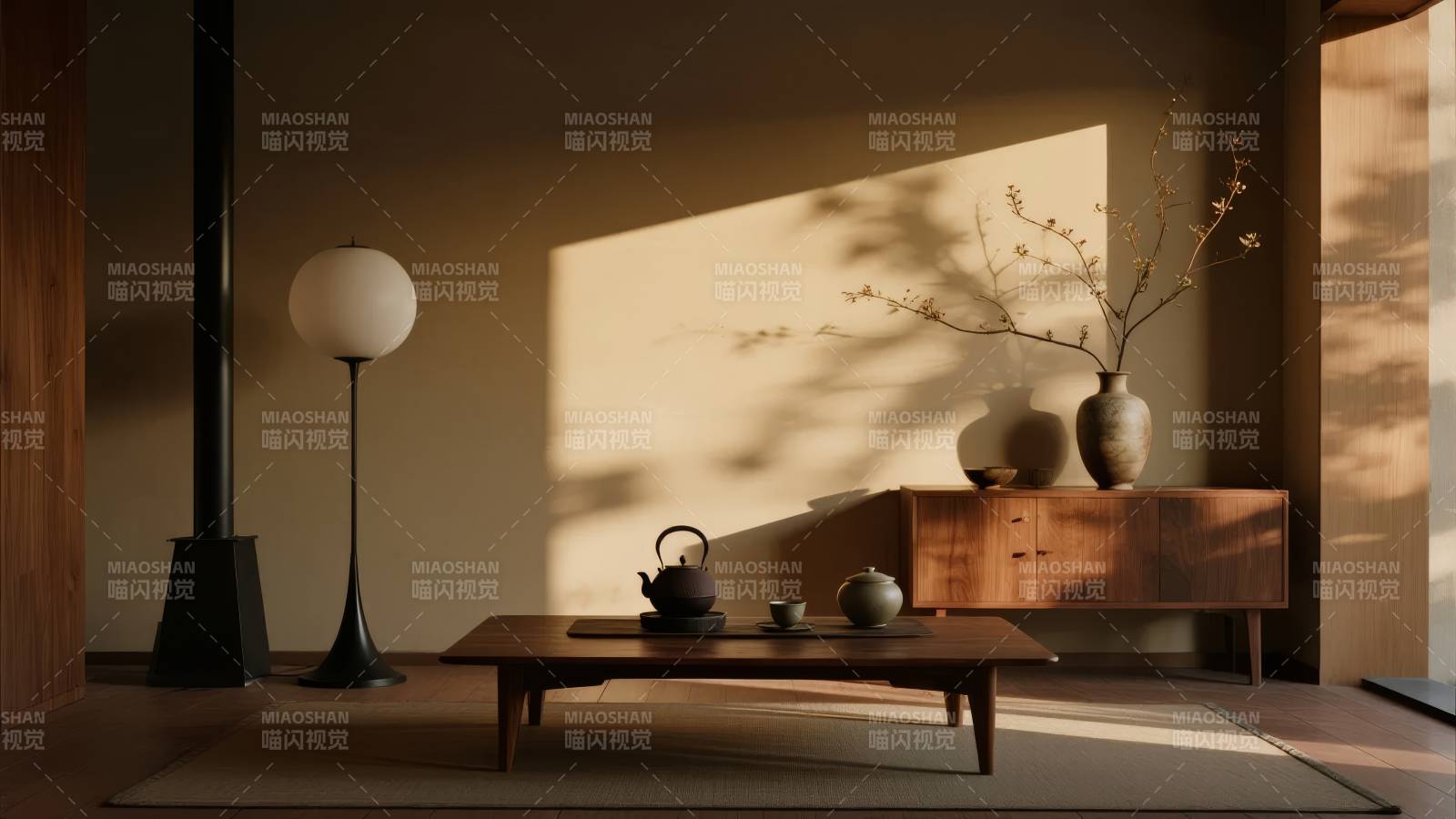 静谧茶室光影图片