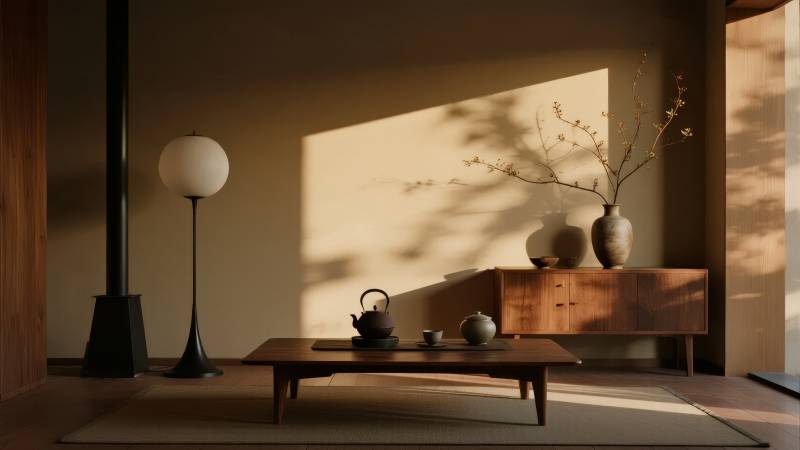 静谧茶室光影图片