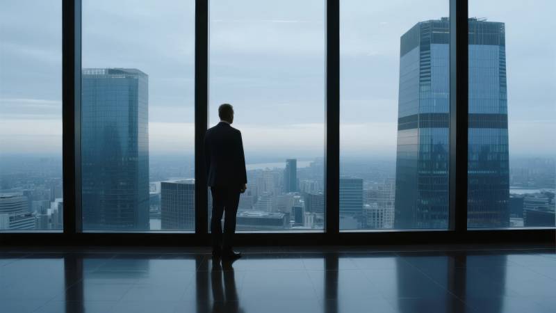 窗前沉思的都市人图片