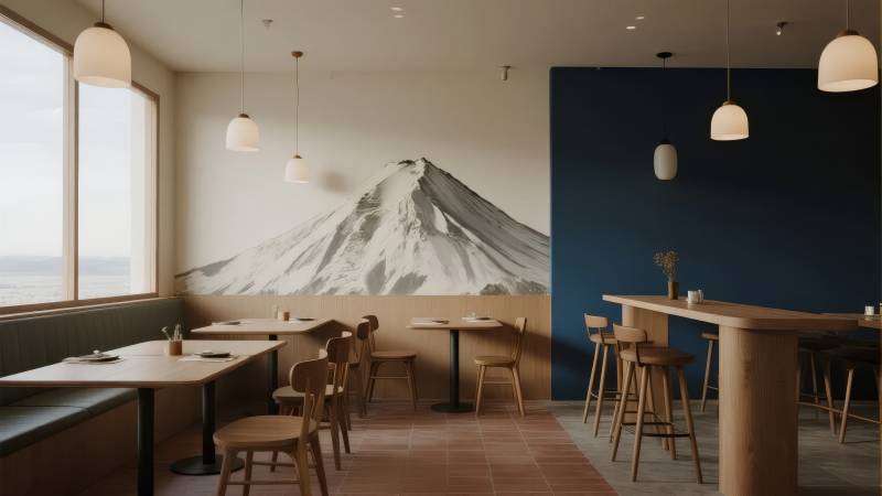 富士山下的静谧咖啡馆图片