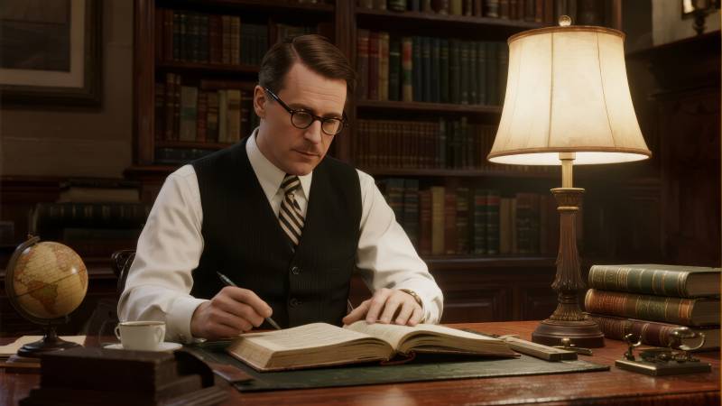 学者夜读书卷图片