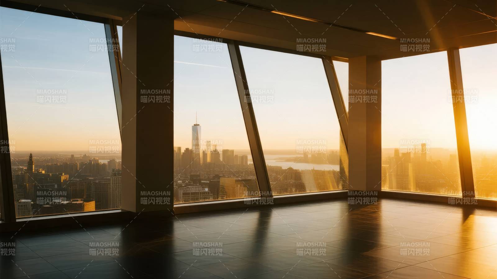 城市日落窗景图片