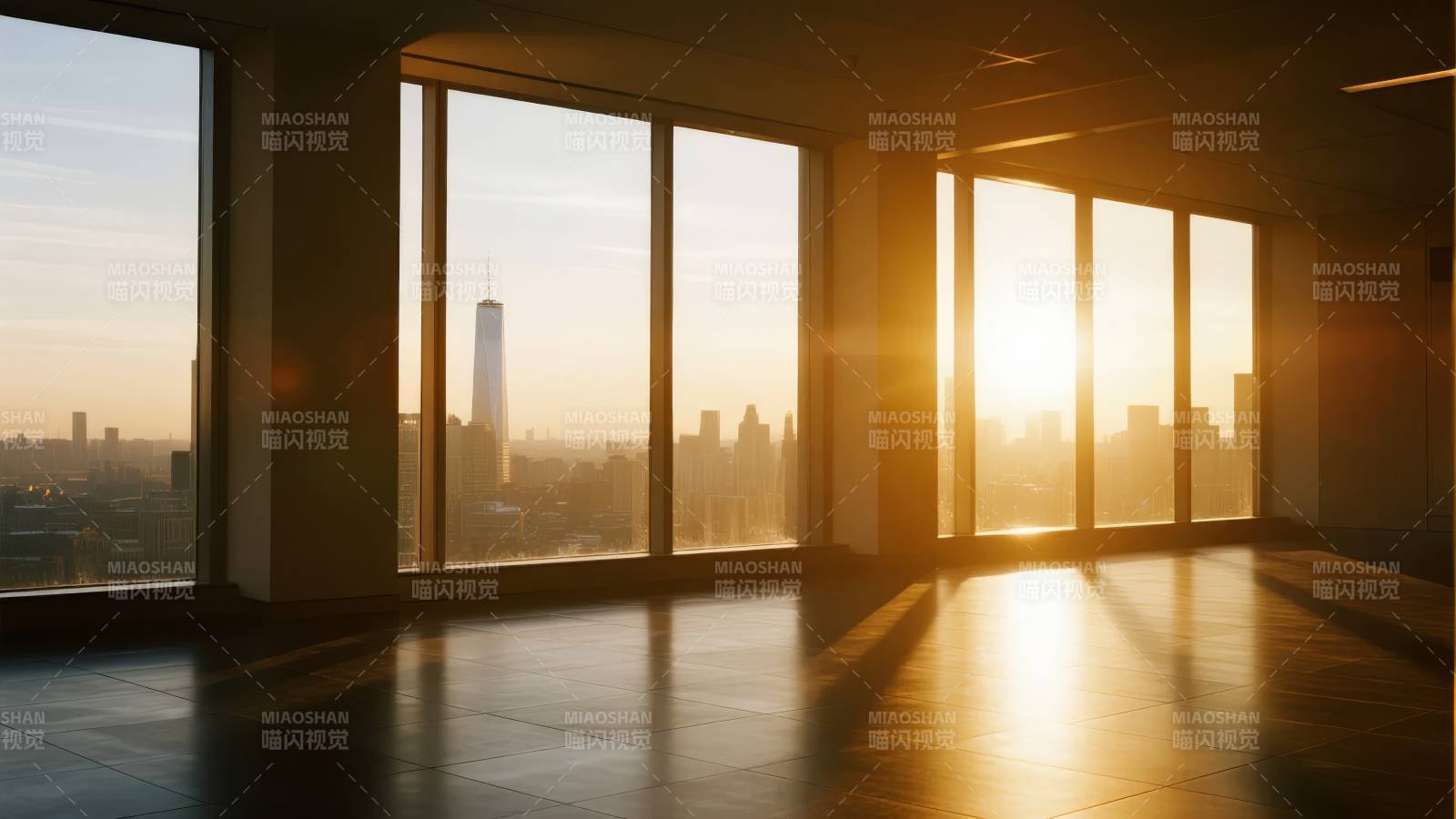 夕阳下的城市剪影图片