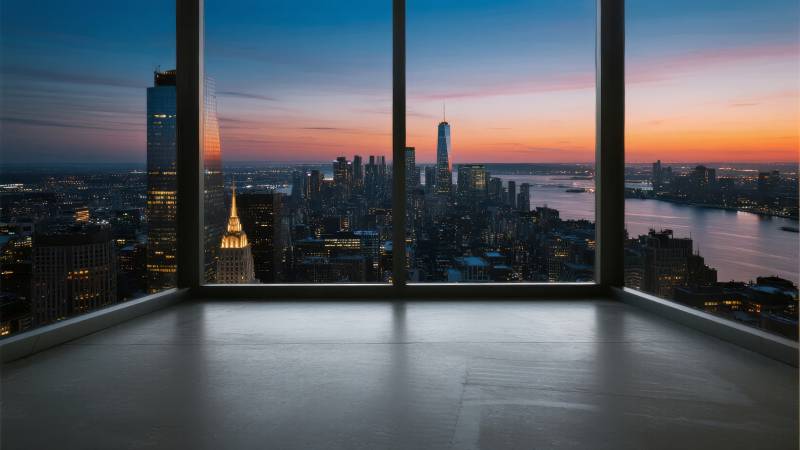 城市夜景窗前图片