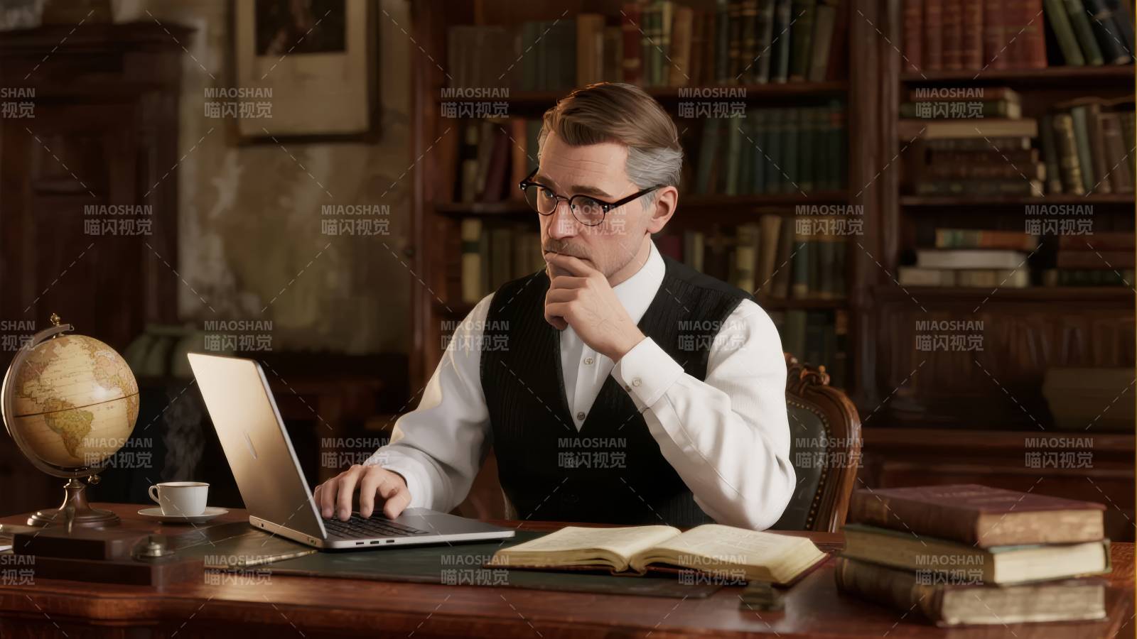 学者书房专注工作图片