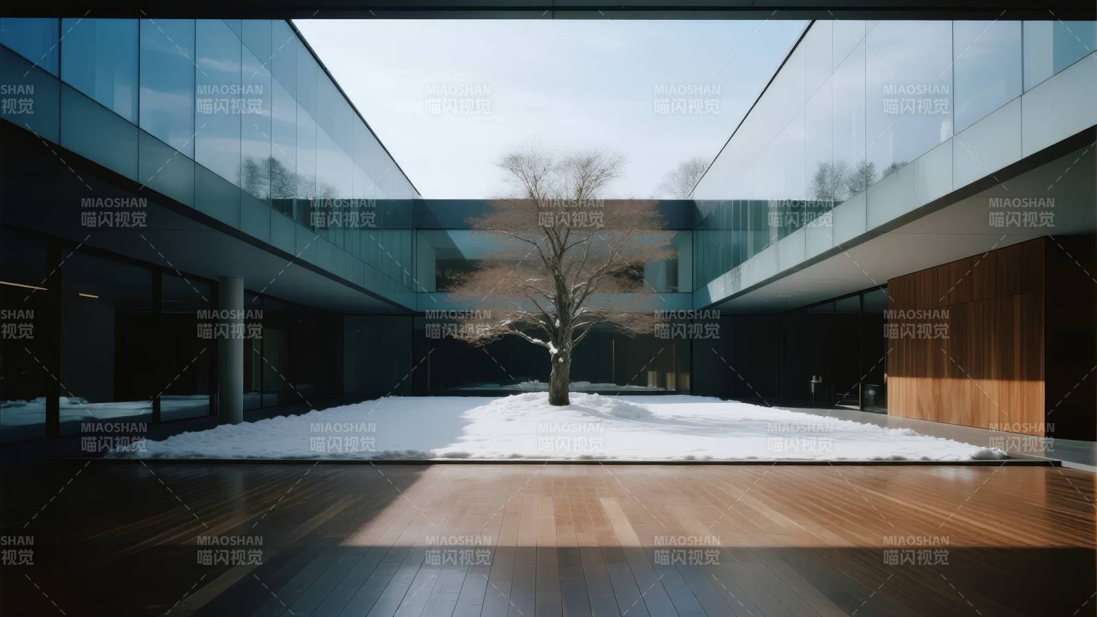 雪中庭院静谧景图片