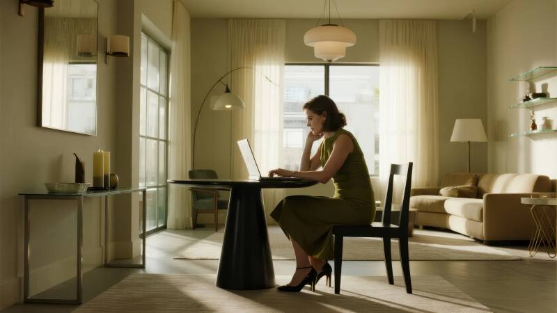 窗边办公的女子图片