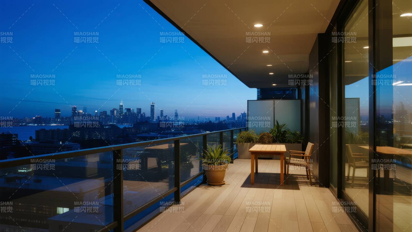 夜景阳台城市风光图片