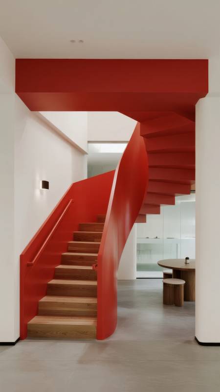 红色螺旋楼梯图片