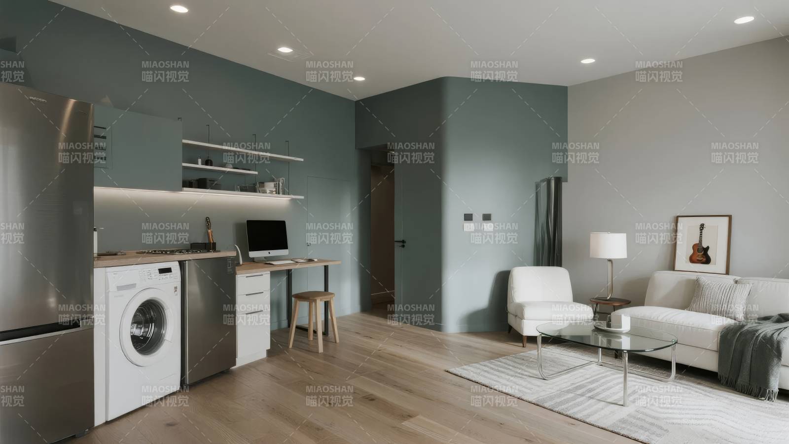 现代简约客厅厨房图片