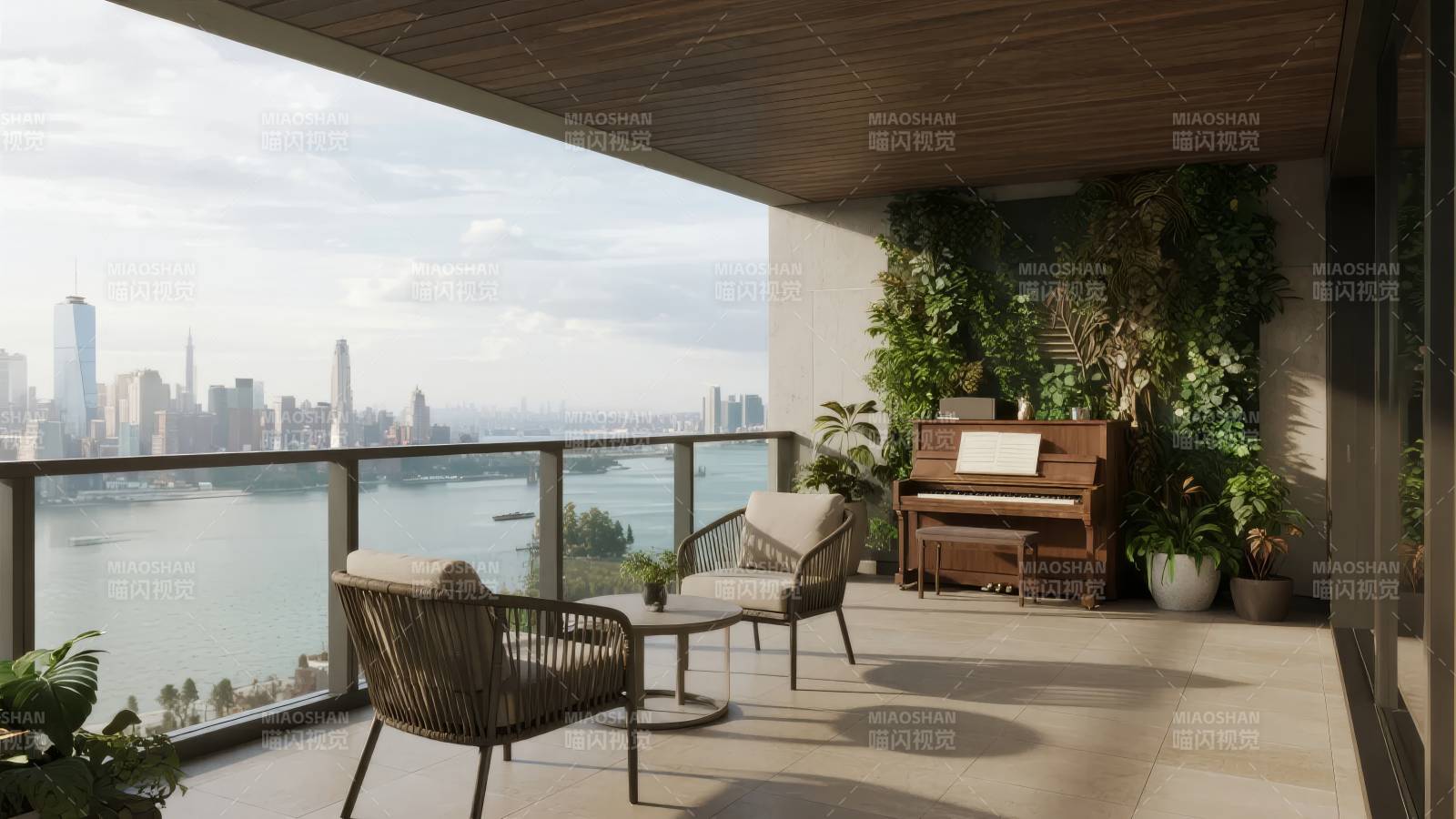 城市阳台钢琴景图片