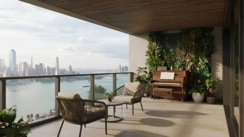 城市阳台钢琴景图片