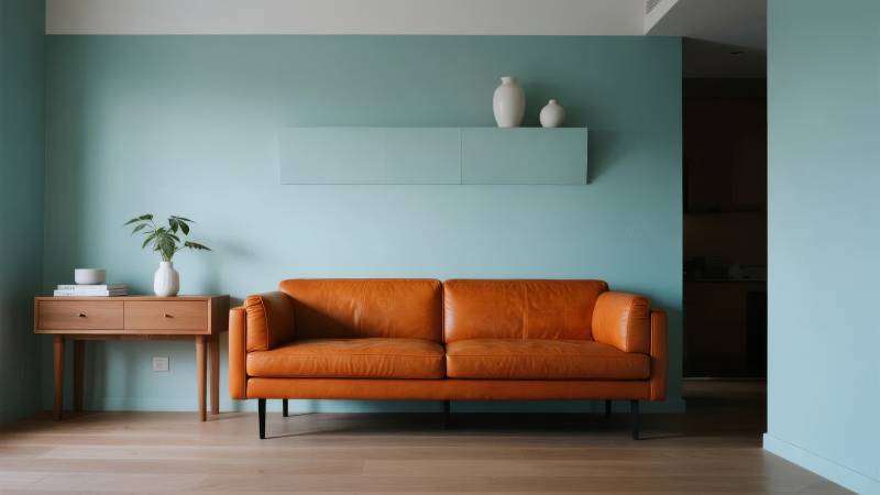 橙色沙发现代客厅图片