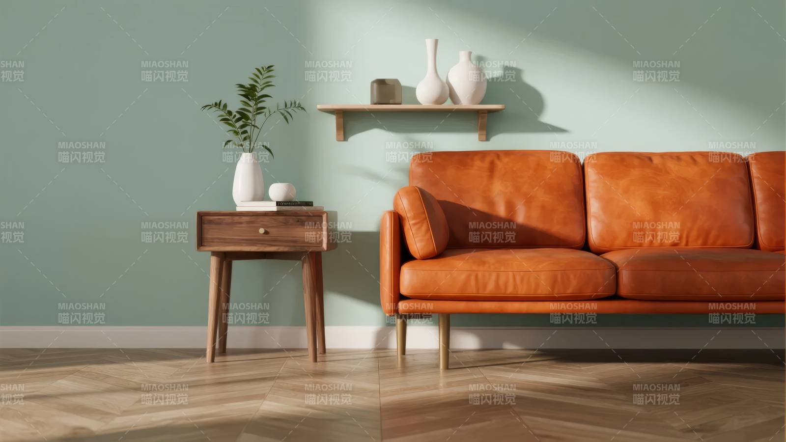 橙色沙发客厅一角图片