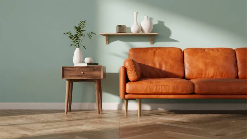 橙色沙发客厅一角图片