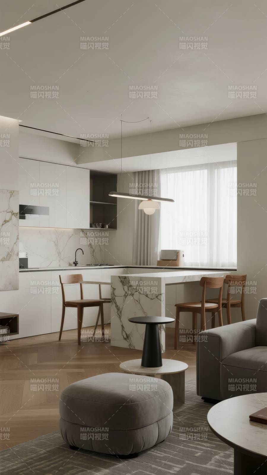 现代简约客厅厨房图片