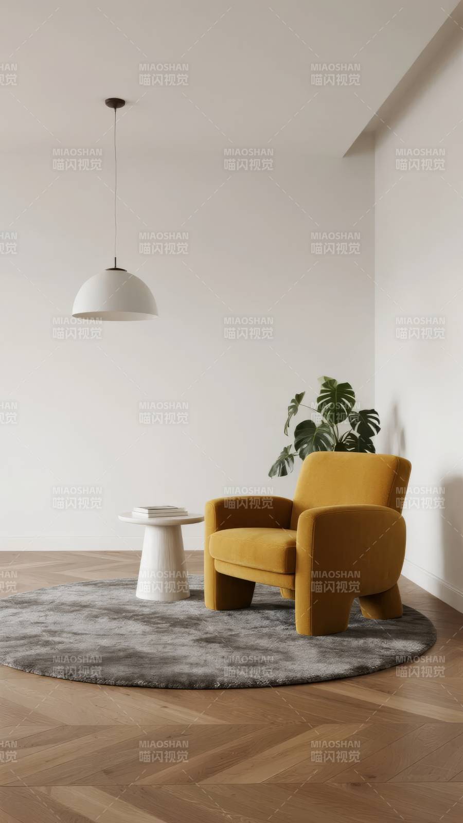 简约黄椅静谧角落图片