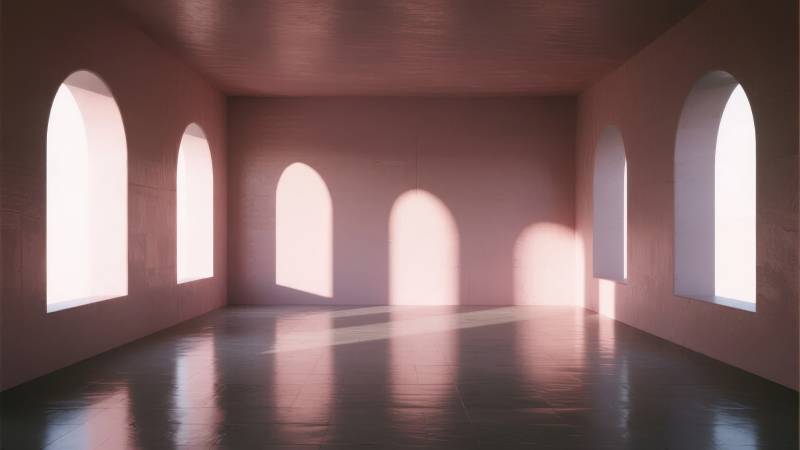 光影交错的拱窗室图片