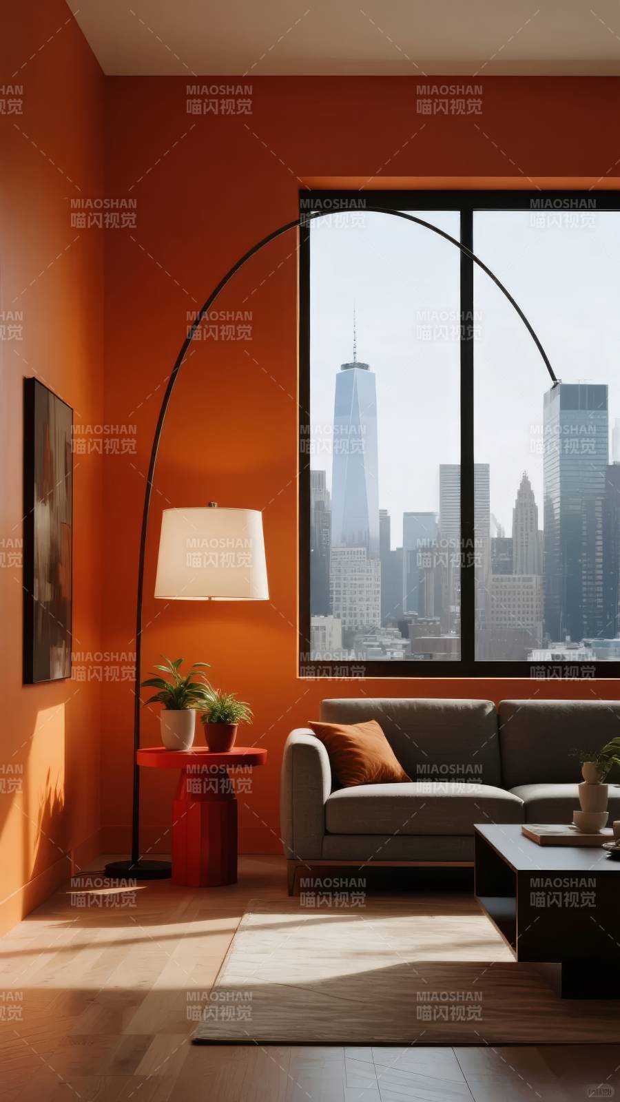 都市橙色客厅图片