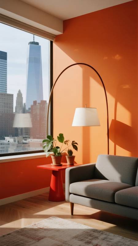 橙色客厅 城市风光图片