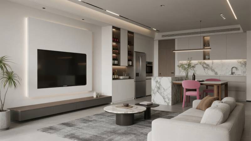 现代简约客厅厨房图片