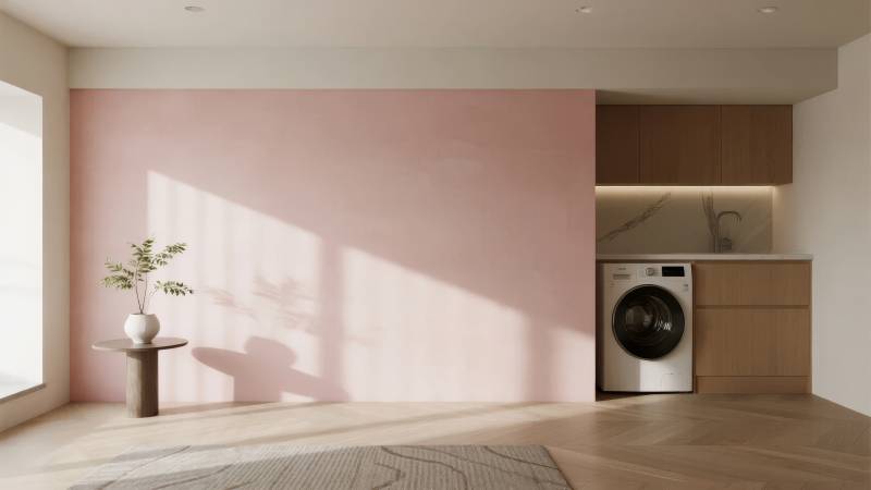 粉墙洗衣间图片