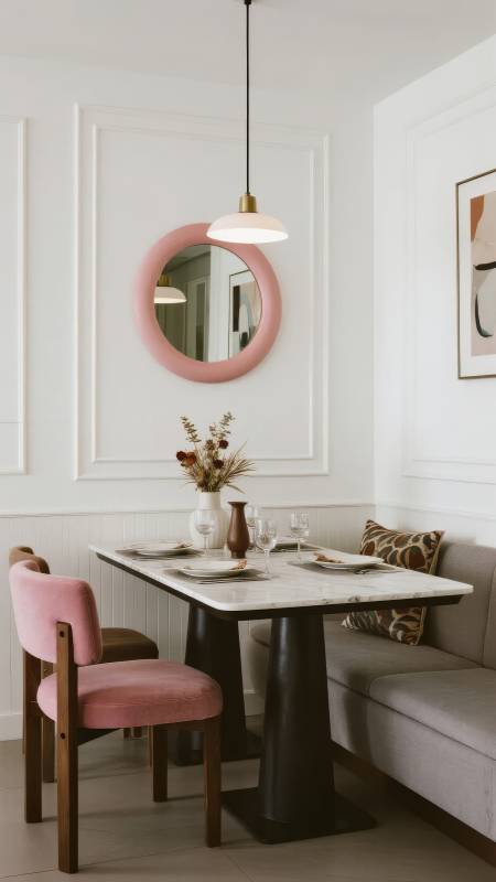 粉色餐桌角落图片