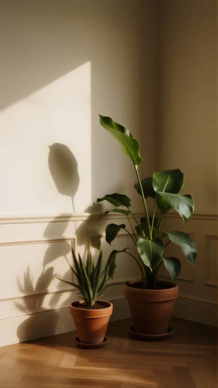 光影中的绿植角落图片