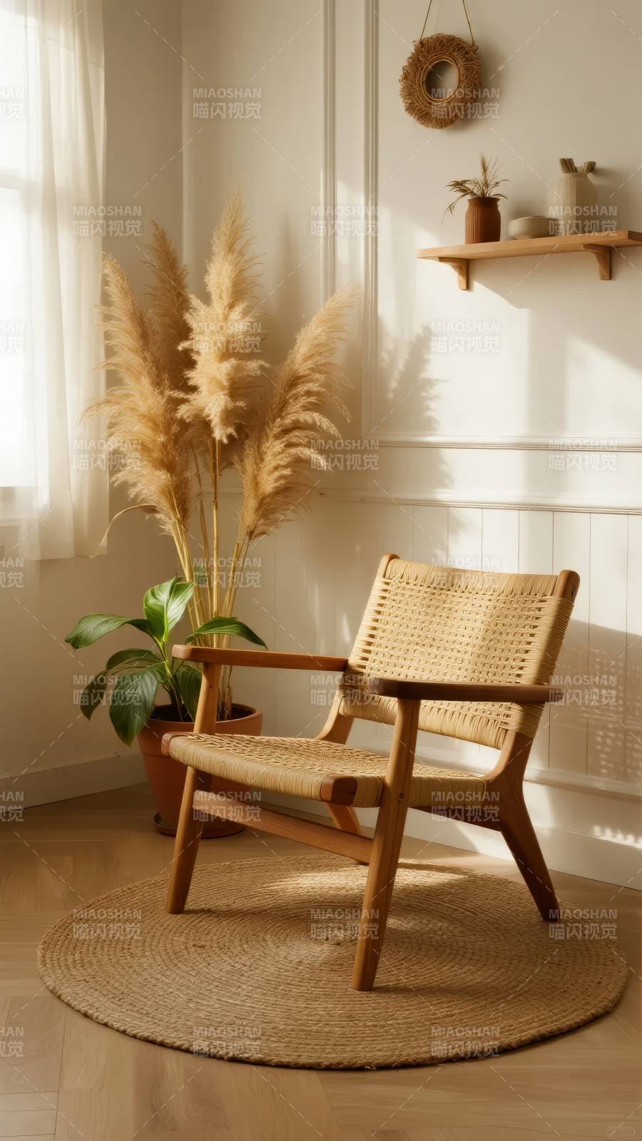 自然风藤椅角落图片