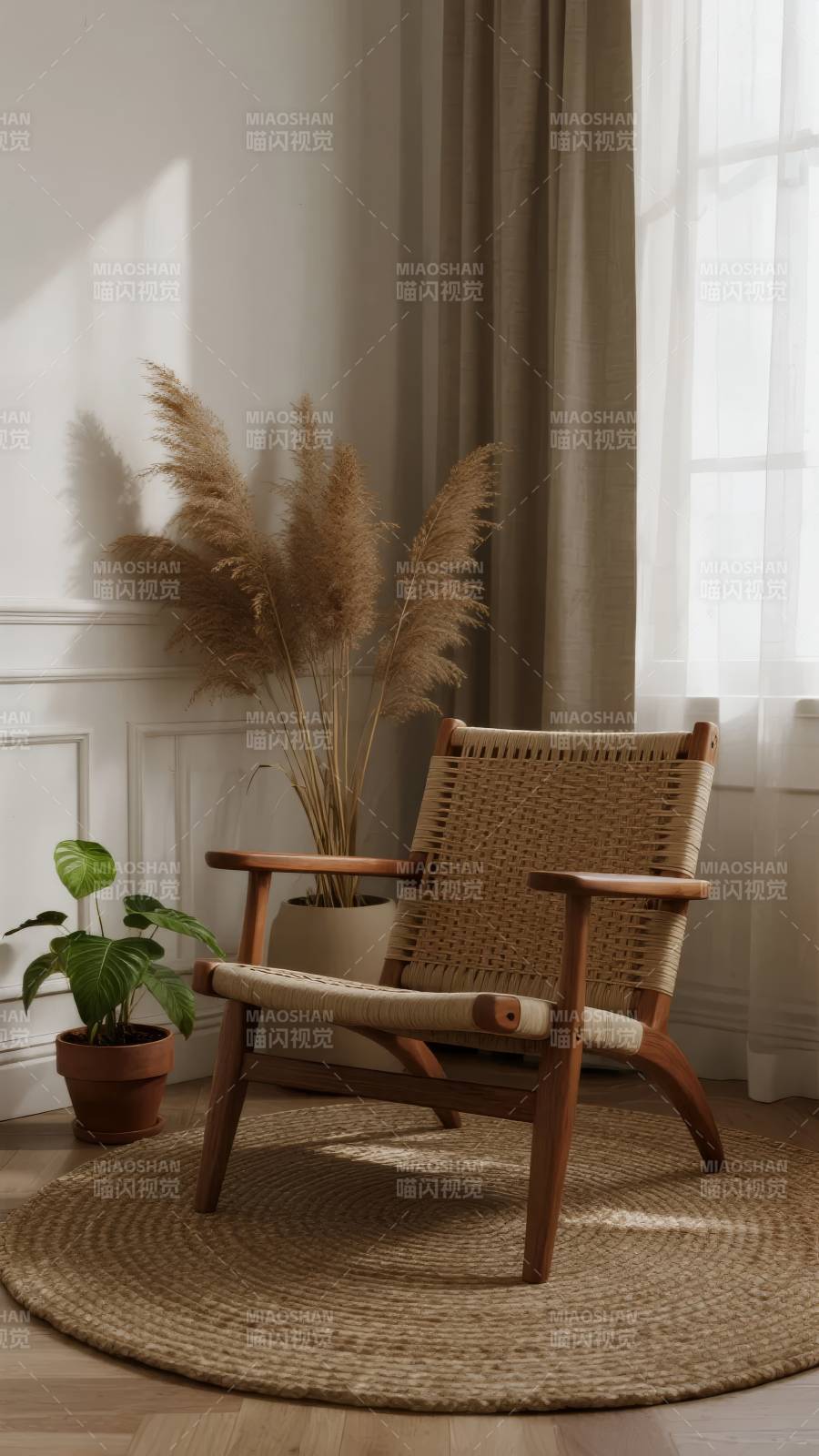 静谧角落的藤椅时光图片