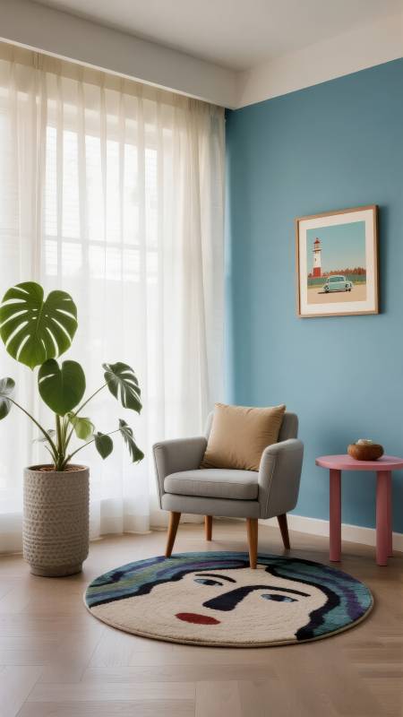 蓝墙绿植休闲角图片