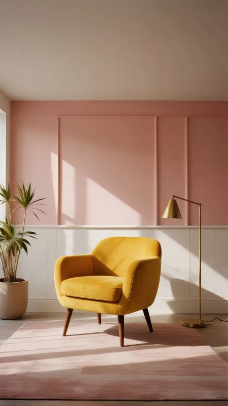 粉墙黄椅静谧角落图片