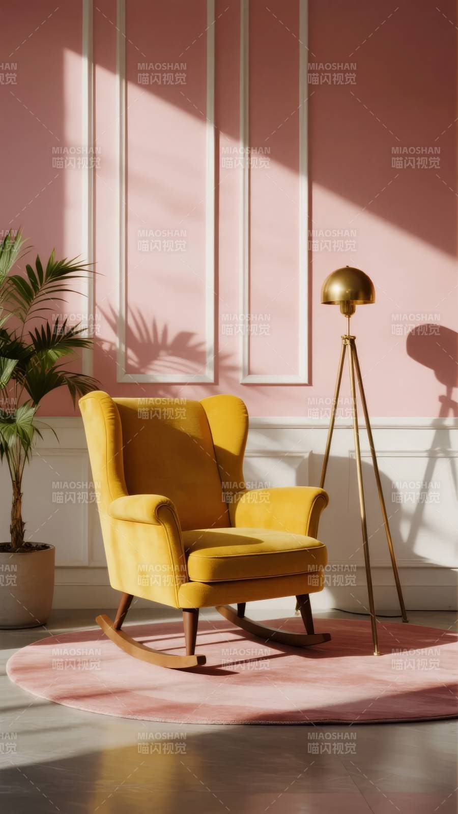 粉墙黄椅光影美图片