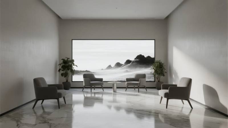 极简客厅海景图图片